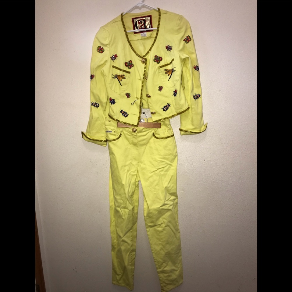 Pantsuit with beaded insects and sequins